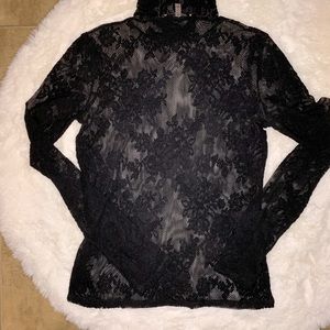 Express OneEleven mock neck black lace top medium